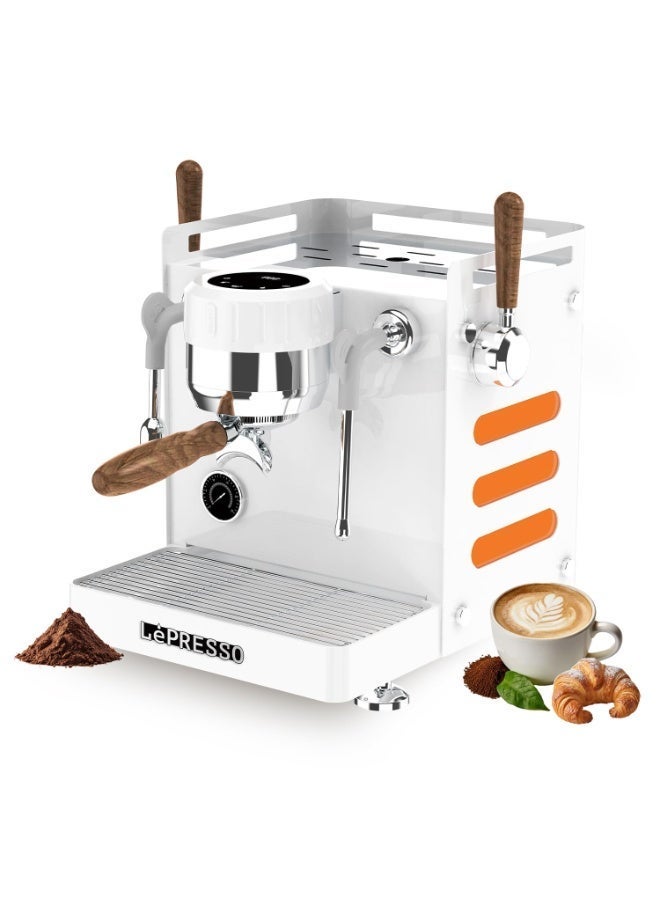 LePRESSO Bellissimo Commercial Coffee Machine with Dual Italian Pump, Triple Boiler with Hot Water & Steam Wand Cappuccino Maker, 15Bar Espresso Machine with High Pressure Extraction Coffee Maker, Touch Control Panel Espresso Machine for Home/Office/Cafe - White - Image 1